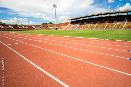 red running track start point in athletic stadium from bangkok thailand on 2017