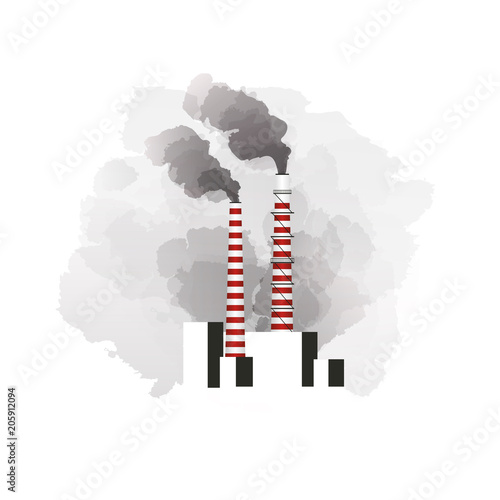 World environment day. The pipes of the plant produce smoke. The factory pollutes nature.