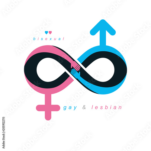 Timeless Loving Couple concept, vector symbol created with infinity sign and male Mars an female Venus signs. Relationship creative idea.