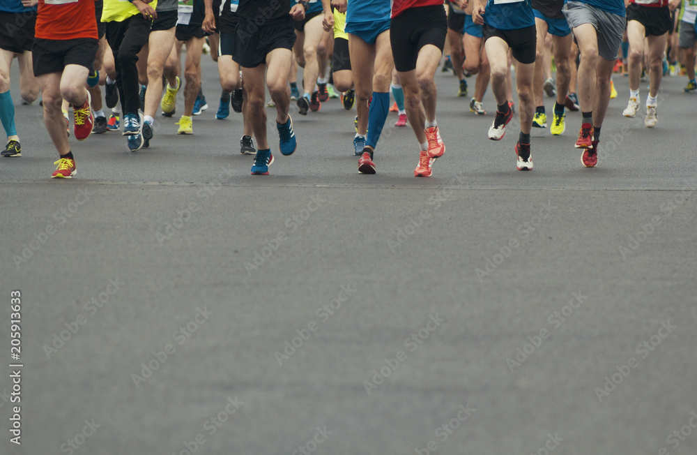 City marathon on the run, athletes runners