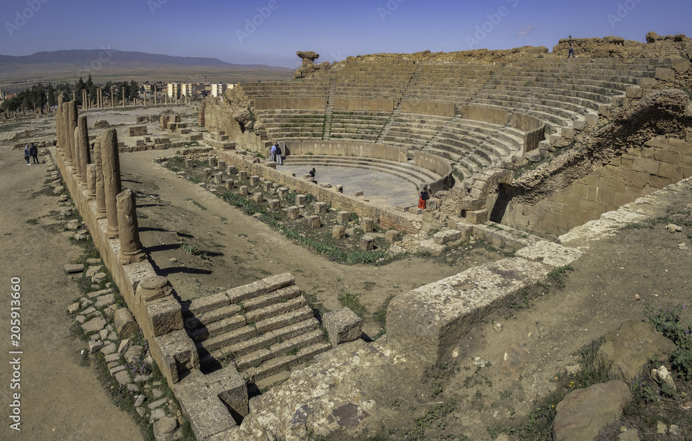 Ruins of roman theatre in Timgad, a Roman-Berber city (Colonia Marciana Ulpia Traiana Thamugadi), Algeria