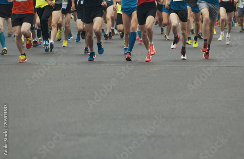 City marathon on the run, athletes runners