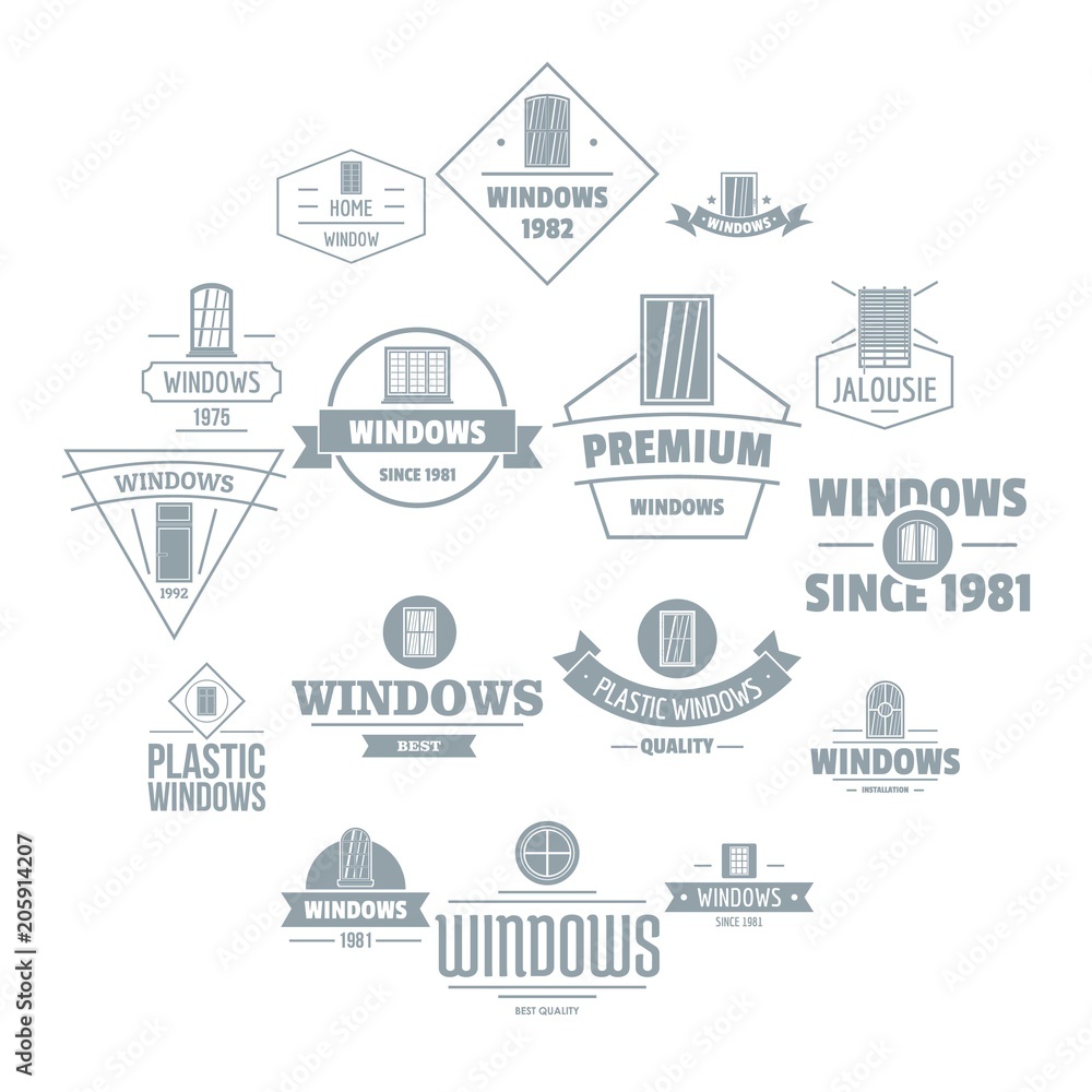 Window construction logo icons set. Simple illustration of 16 window construction logo vector icons for web