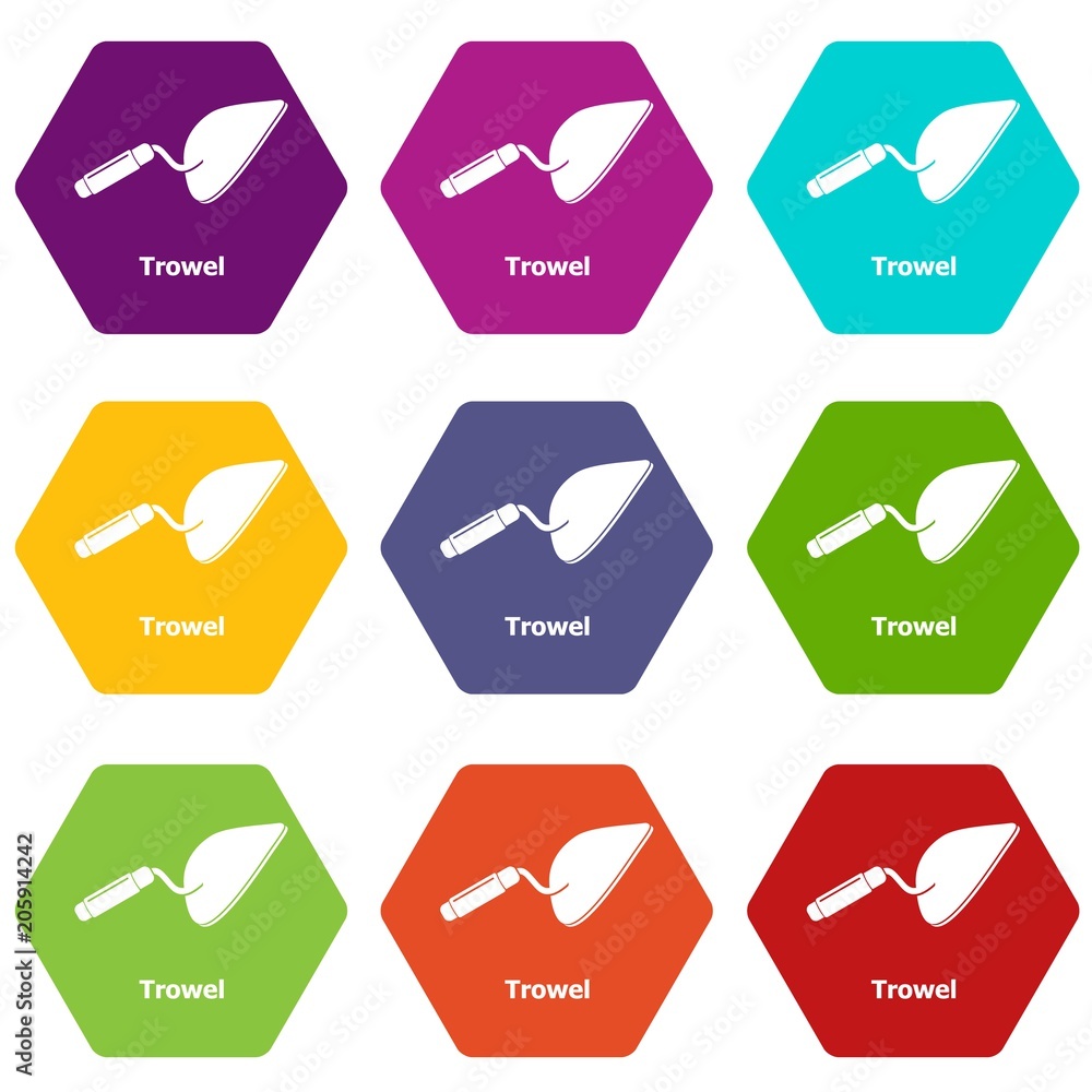 Trowel icons 9 set coloful isolated on white for web