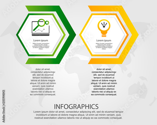 Timeline modern vector illustration 3D. Infographic template with two hexagon with arrows. Designed for business, presentations, web design, diagrams with 2 steps for workflow layout, annual report