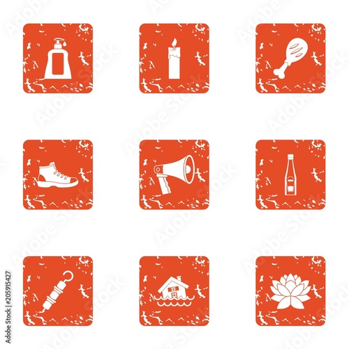 Household thing icons set. Grunge set of 9 household thing vector icons for web isolated on white background