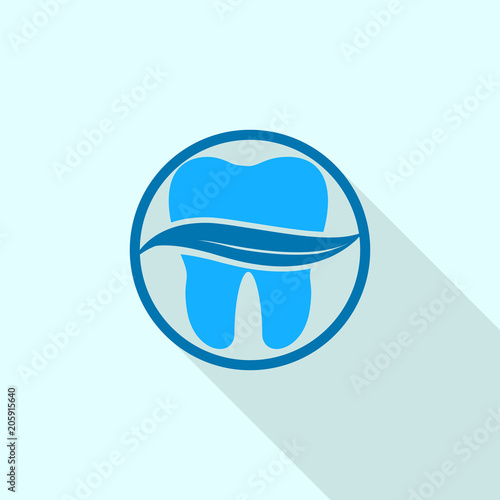 Leaf on tooth logo icon. Flat illustration of leaf on tooth vector logo icon for web design