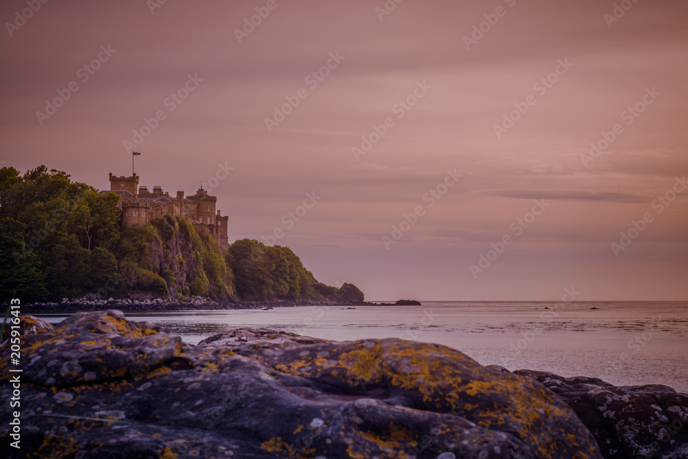 View from the Beach of Culzean Castle Ayrshire, Scotland at Sunset