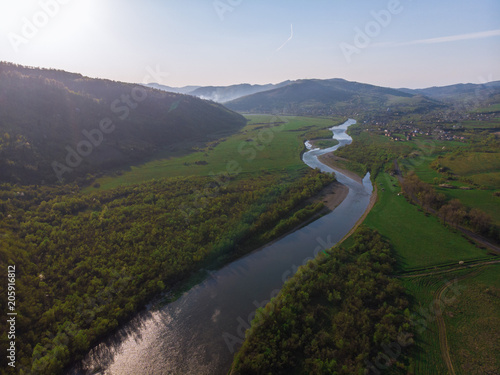 beautiful landscape. sunset over carpathian mountains. aerial view