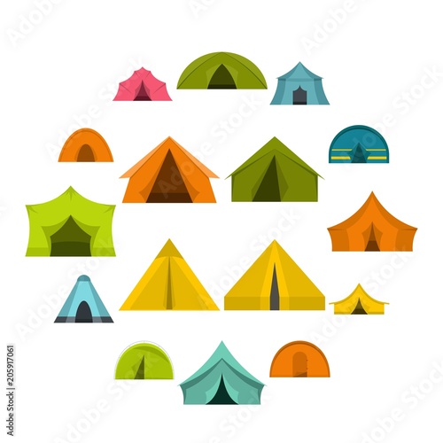Tent forms icons set in flat style isolated vector illustration