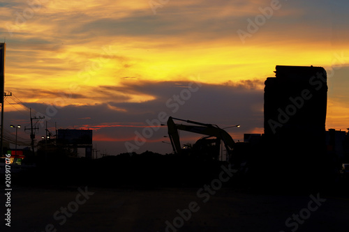 Wallpaper Mural Constructions site silhouette sunset  of worker industry. Torontodigital.ca