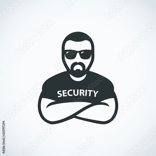 Security man icon. Bouncer in sunglasses photo