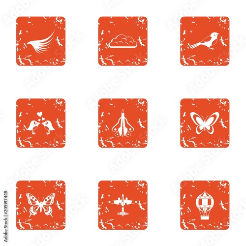 Rise icons set. Grunge set of 9 rise vector icons for web isolated on white background