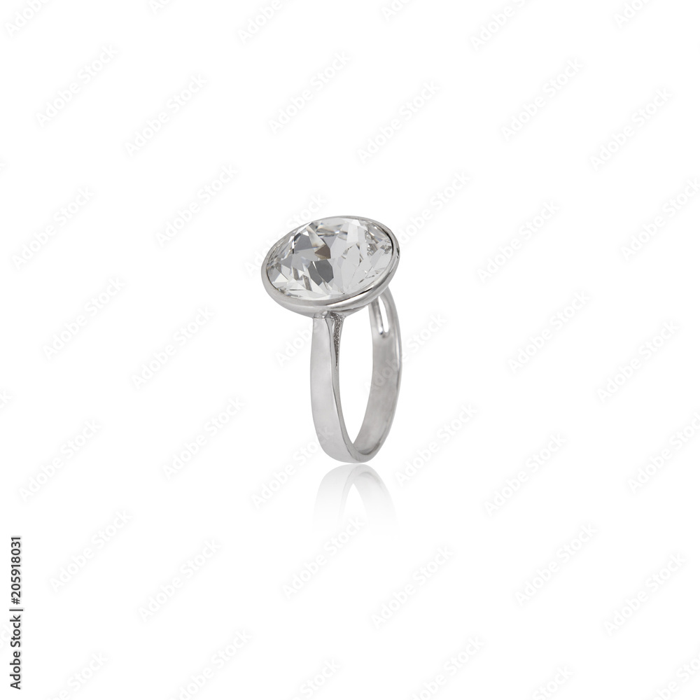 Silver diamond ring isolated on white