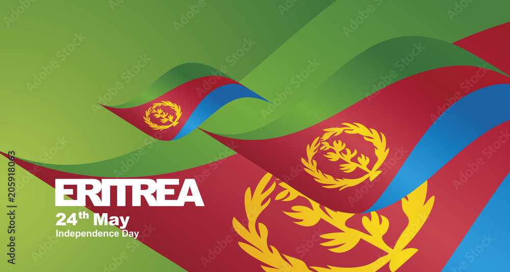 Eritrea Independence Day flag ribbon landscape background Stock Vector