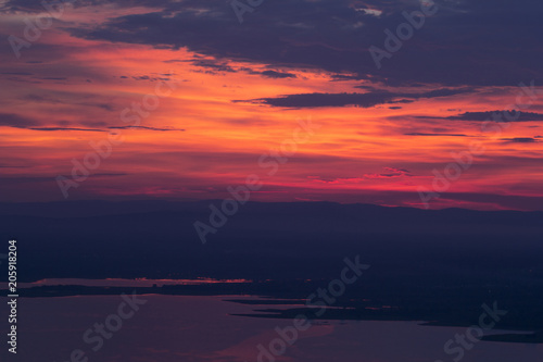Landscape of Ubonrat dam. Khonkaen Province., Thailand. Sunset Time
