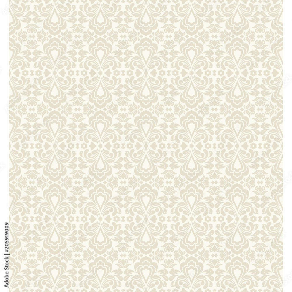 Seamless light background with beige pattern in baroque style. Vector retro illustration. Ideal for printing on fabric or paper. Seamless light background with beige pattern in baroque style. Vector retro illustration. Ideal for printing on fabric or paper.