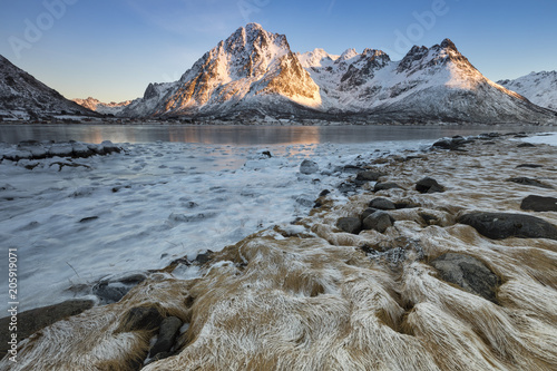 sunrise at Austnesfjorden, municipality of Vagan, Lofoten Island, Norway, Europe