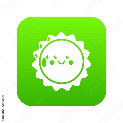 Sun icon green vector isolated on white background