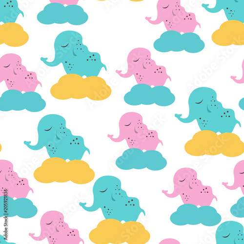 4641048 Cute seamless childish pattern for kids in scandinavian style with elephant.