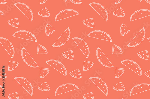 Summer pattern. White watermelon contour on the orange background