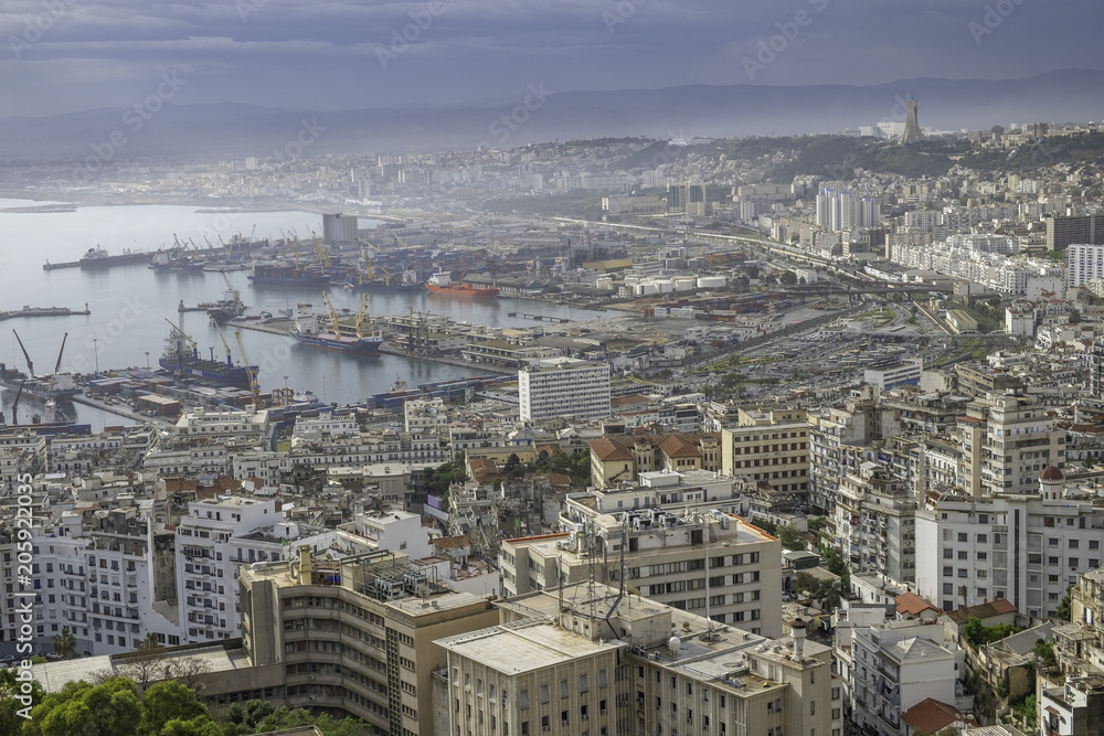Aerial view to the downtown and port of Algiers, Algeria