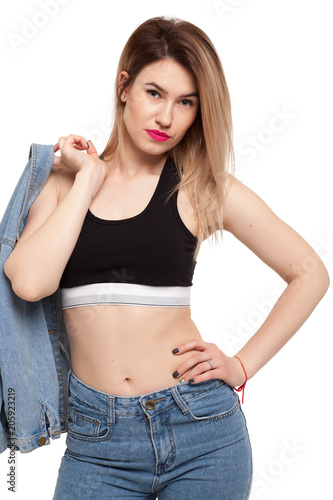 Portrait girl on a white background photo