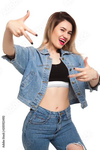 Cool girl on a white background photo