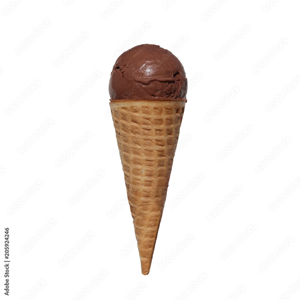 Crunchy waffle cone with tasty chocolate ice-cream isolated on white background. Crunchy waffle cone with tasty chocolate ice-cream isolated on white background.