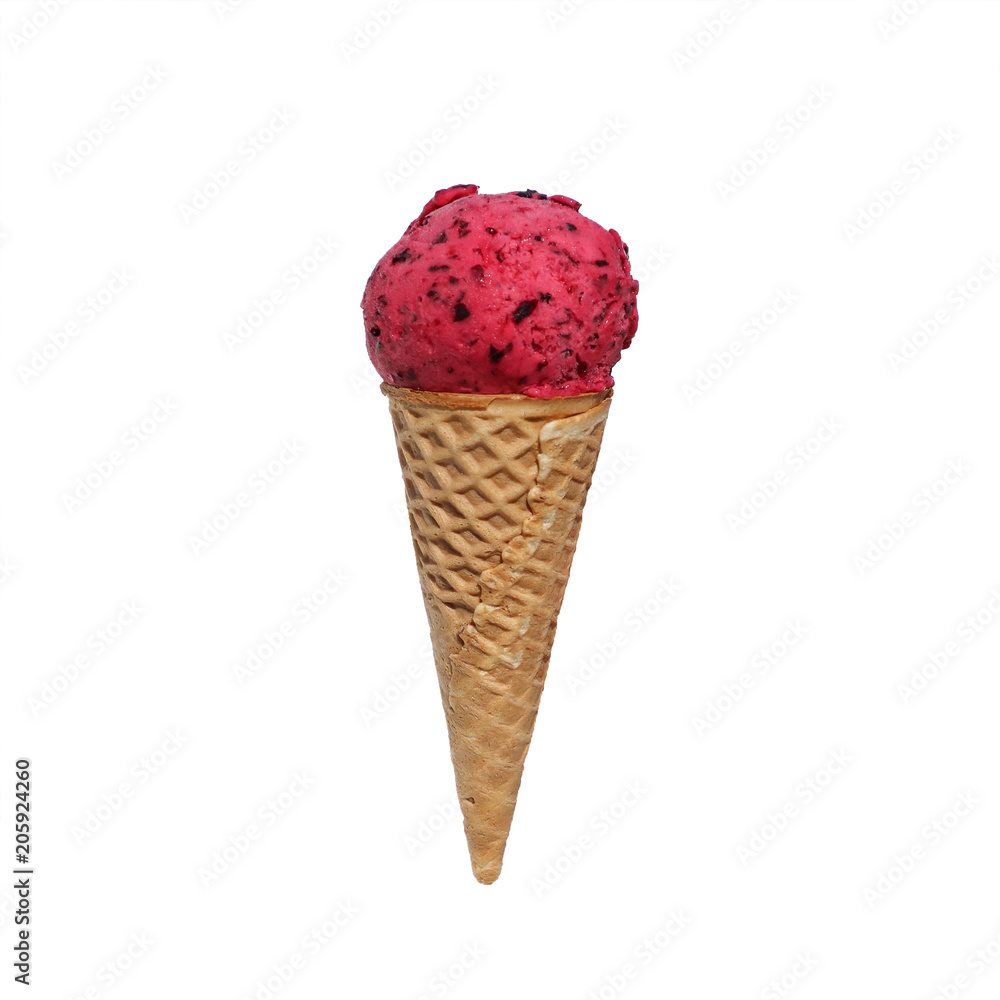 Crunchy waffle cone with tasty fruit ice-cream isolated on white background. Crunchy waffle cone with tasty fruit ice-cream isolated on white background.