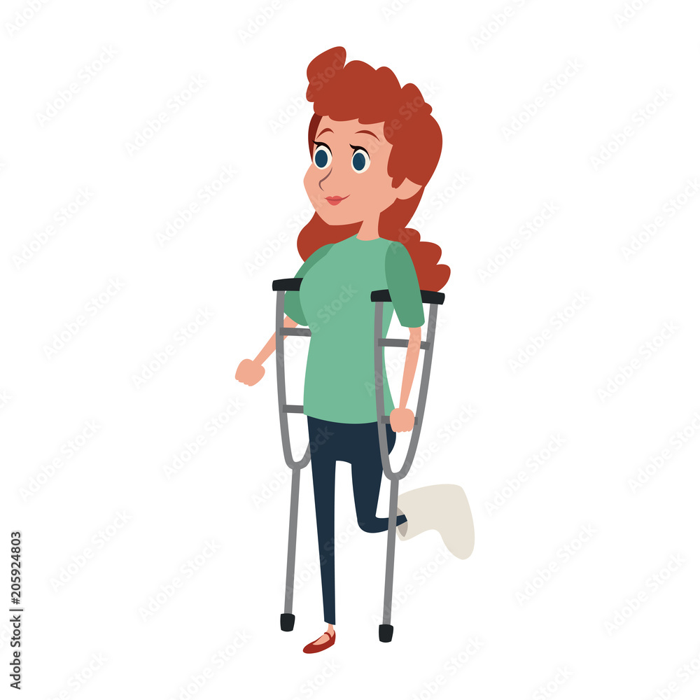 Woman with crutches cartoon vector illustration graphic design Woman with crutches cartoon vector illustration graphic design