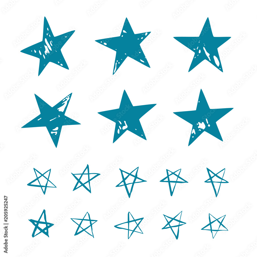 Vector set of hand drawn stars.