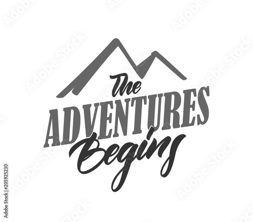 Typography lettering compositin of The Adventures Begins on white background photo