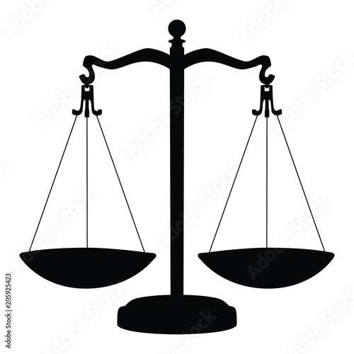 A black and white silhouette of a set of scales