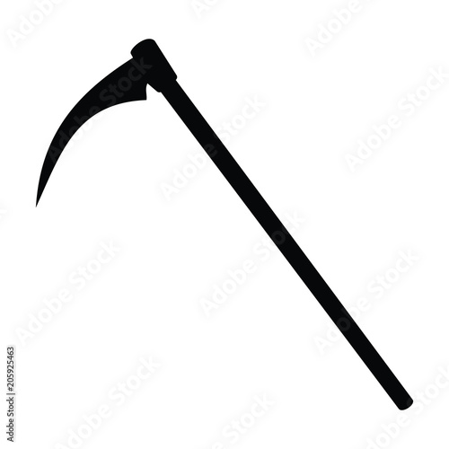 A black and white silhouette of a scythe photo