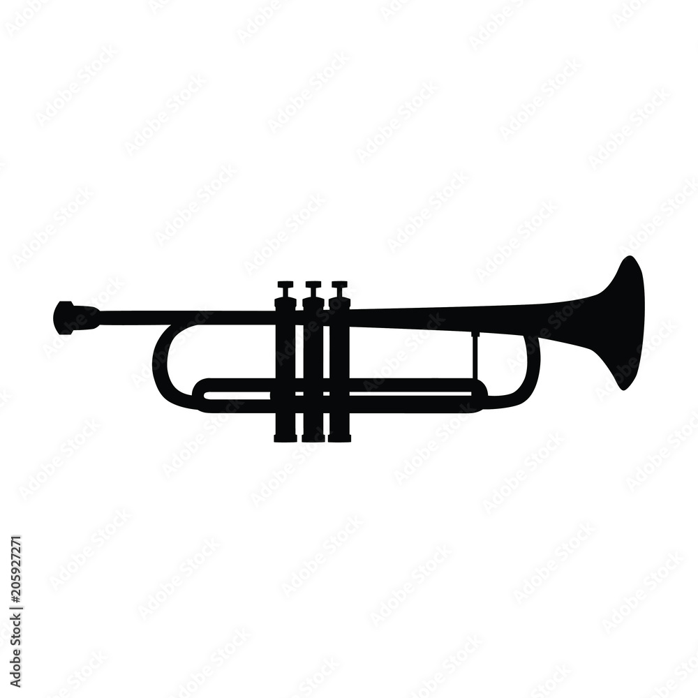 Naklejka premium A black and white silhouette of a trumpet