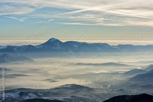 Italy, Umbria, Apennines at sunset in Winter