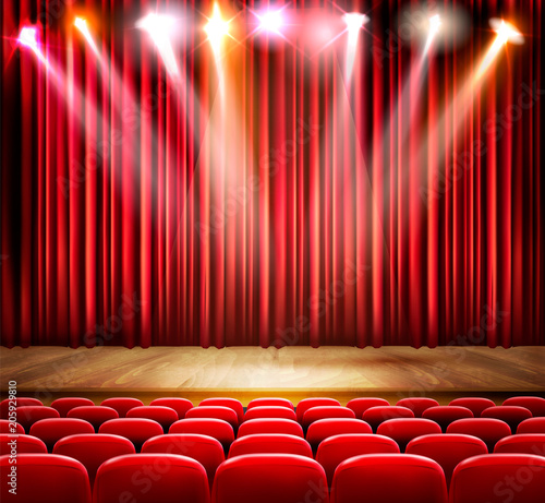 A theater stage with a spotlight.  Festival show poster. Vector.