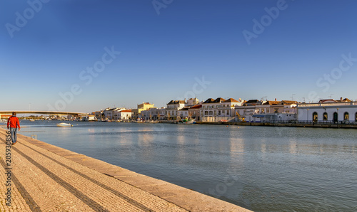 View of the village of Tavira on the banks of river Gilao in southern Portugal.