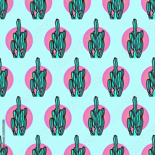 Seamless pattern. Minimal Cactus background. Use for t-shirt, greeting cards, wrapping paper, posters, fabric print. Fashion Hipster Illustration