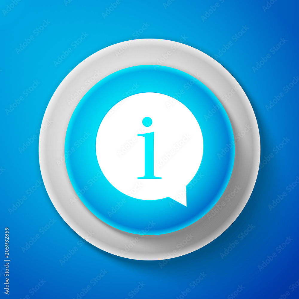 White Information icon isolated on blue background. Circle blue button with white line. Vector Illustration White Information icon isolated on blue background. Circle blue button with white line. Vector Illustration