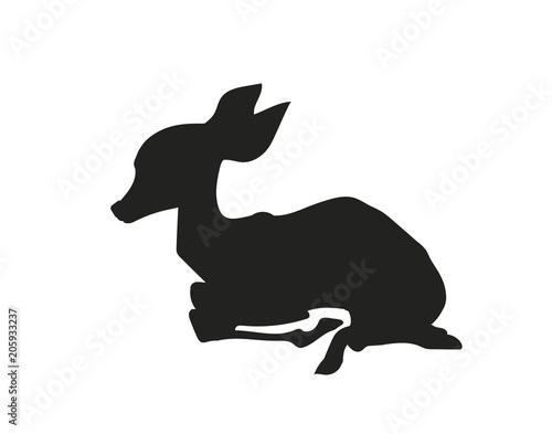 baby deer lying, silhouette, vector