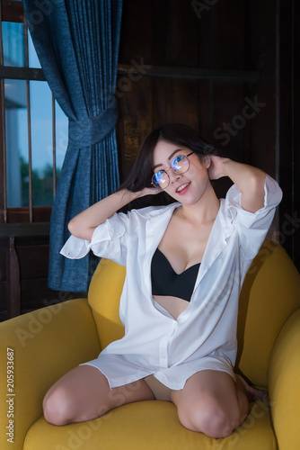 Portrait of beautiful asian sexy woman in the bedroom,Thailand people,Pose for take a picture, © reewungjunerr