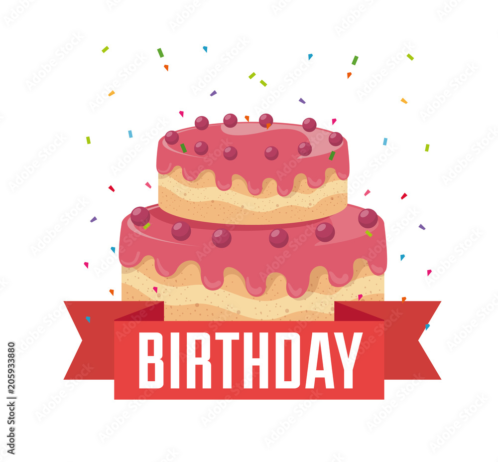 birthday card with sweet cake and ribbon frame vector illustration design birthday card with sweet cake and ribbon frame vector illustration design