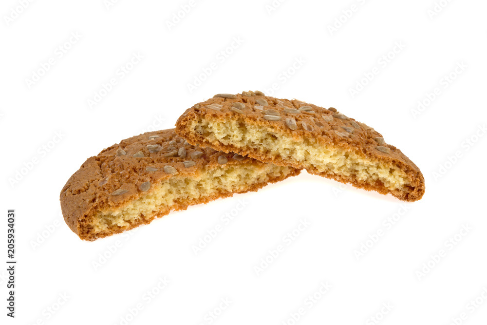round cookies with sunflower seeds on white background