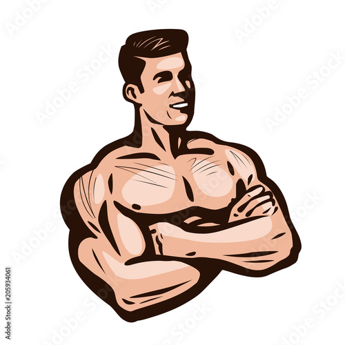 Bodybuilder man, vector illustration. Gym, sports club logo