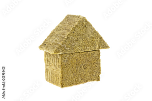 house made of mineral wool energy efficiency concept over white background