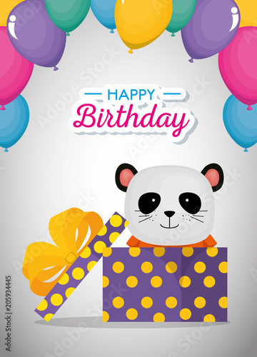 happy birthday card with cute bear panda vector illustration design