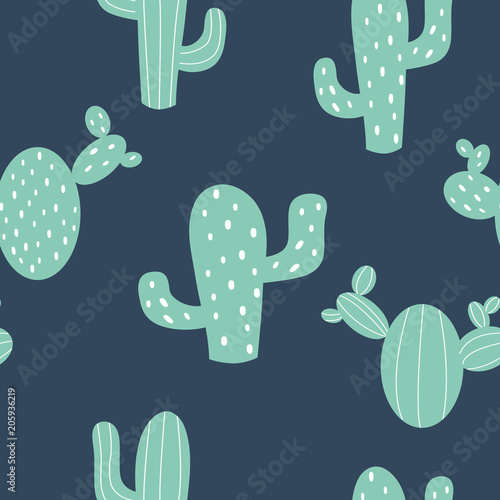 Cactus seamless pattern. Mexican ethnic classical embroidery, succulent cactus latin america background in vector