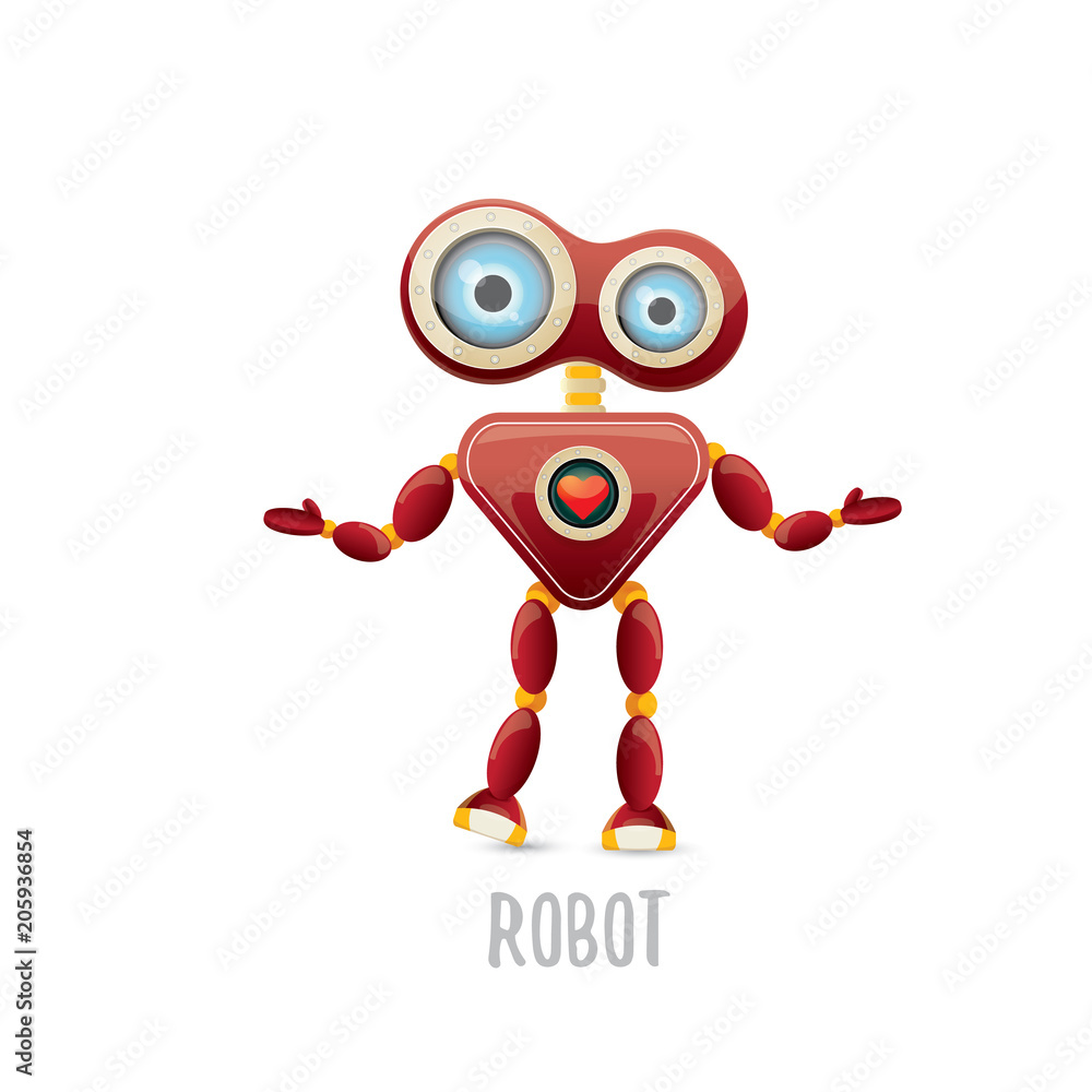 vector funny cartoon red friendly robot character isolated on white background. Kids 3d robot toy. chat bot icon vector funny cartoon red friendly robot character isolated on white background. Kids 3d robot toy. chat bot icon
